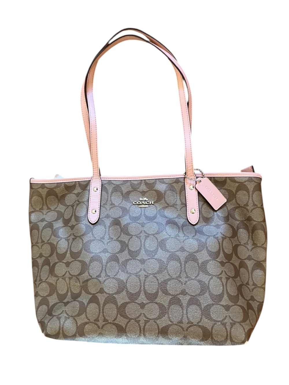 Coach Khaki/Blush Pink Signature City Zip Tote - Picture 3 of 11